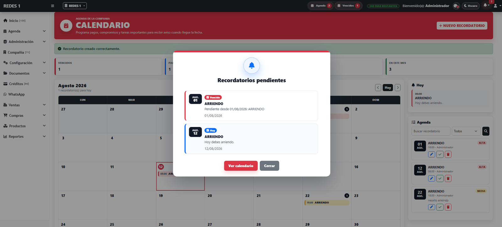 Calendario de Systemya POS