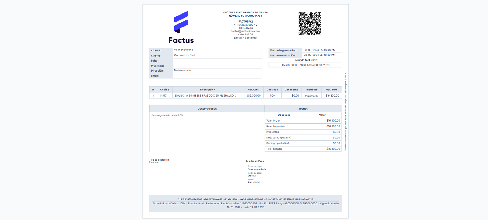Documento electrónico de Systemya POS