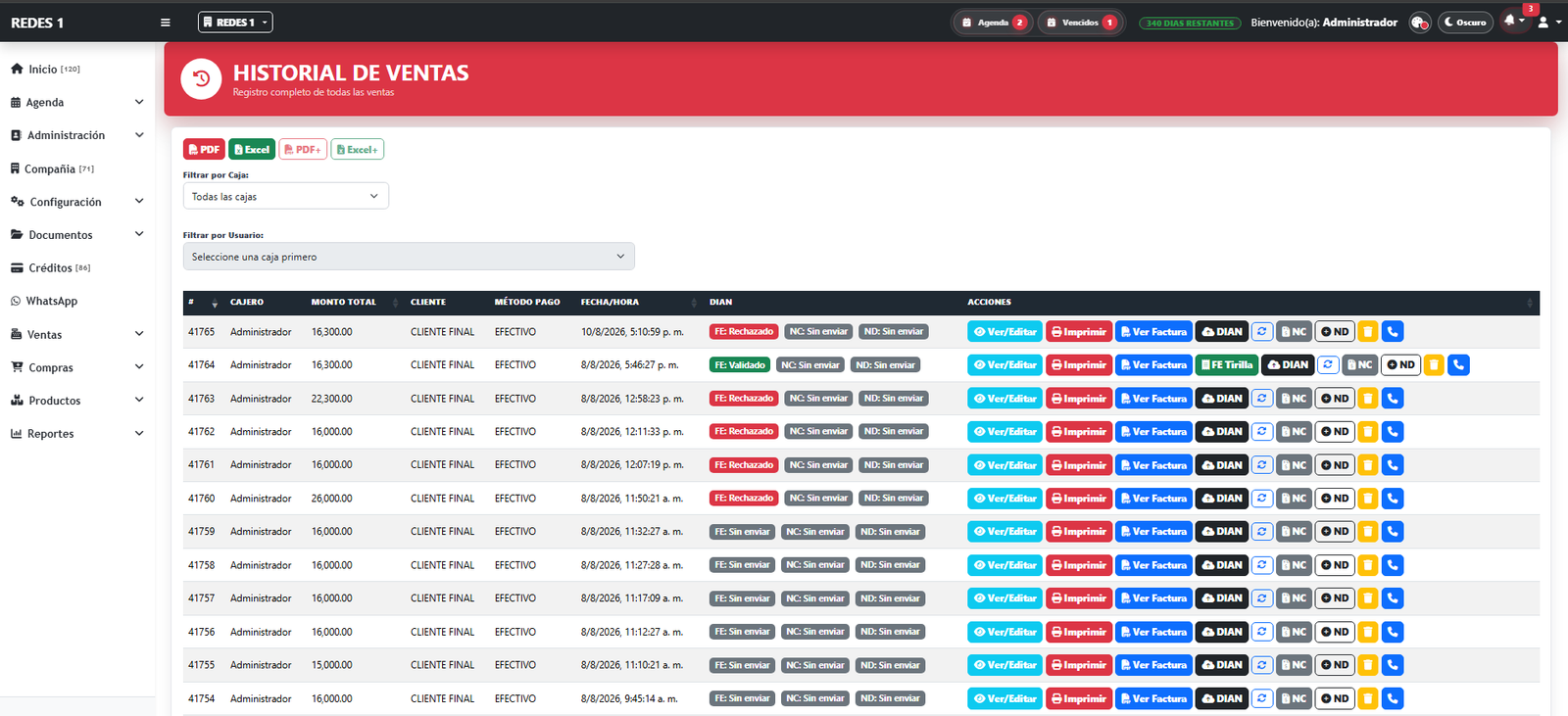 Historial de ventas de Systemya POS