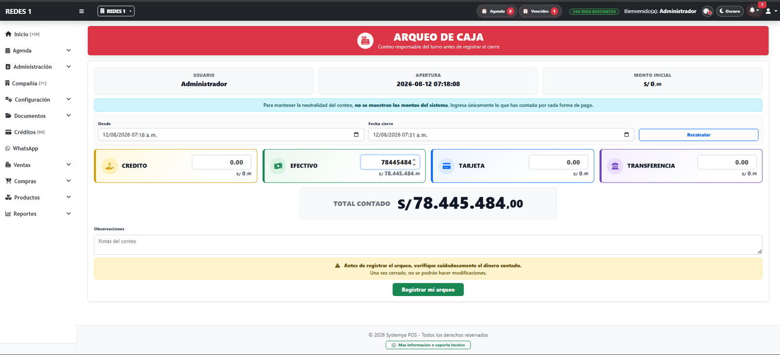 Arqueo de caja de Systemya POS